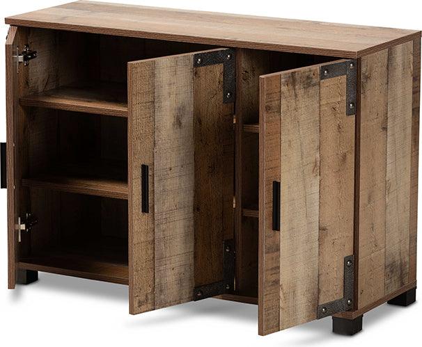 Wholesale Interiors Shoe Storage - Cyrille Modern and Contemporary Farmhouse Rustic Finished Wood 3-Door Shoe Cabinet