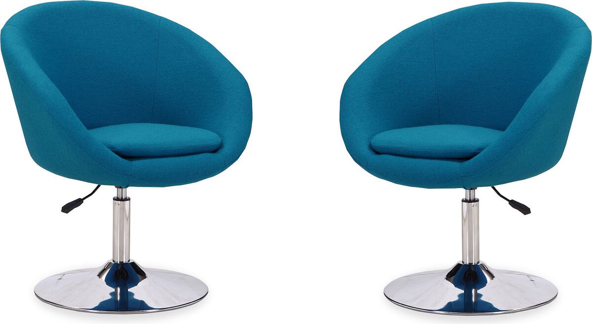 Manhattan Comfort Accent Chairs - Hopper Blue & Polished Chrome Wool Blend Adjustable Height Chair (Set of 2)