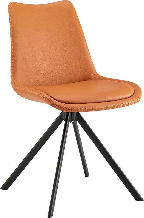 Vind Swivel Side Chair in Cognac Leatherette with Black Steel Legs