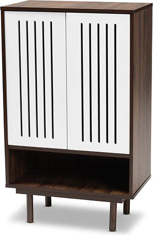 Wholesale Interiors Shoe Storage - Meike Two-Tone Walnut Brown and White Finished Wood 2-Door Shoe Cabinet