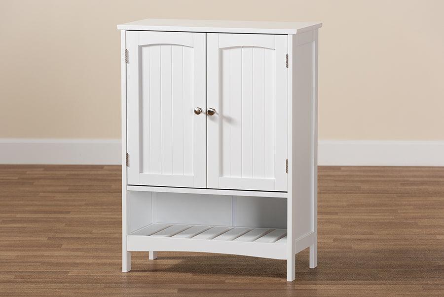 Wholesale Interiors Bathroom Vanity - Jaela Modern and Contemporary White Finished Wood 2-Door Bathroom Storage Cabinet