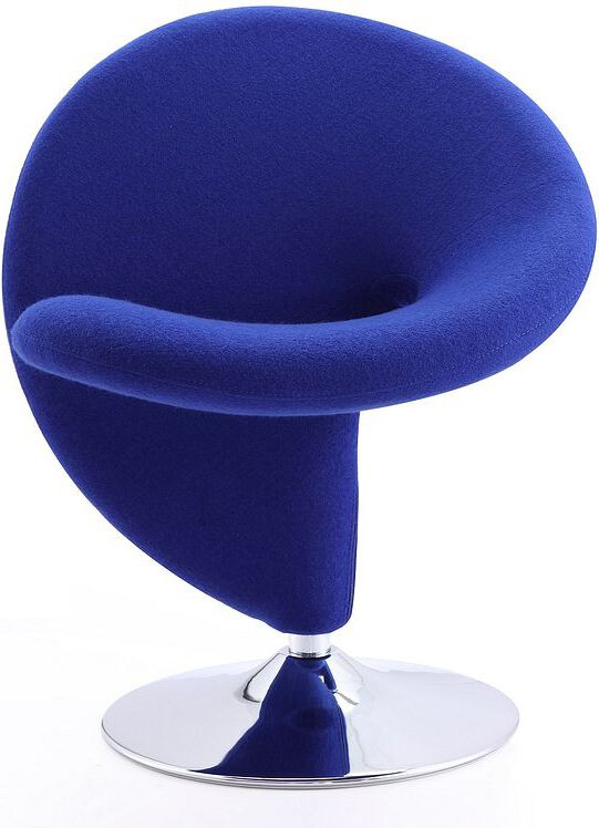 Manhattan Comfort Accent Chairs - Curl Blue and Polished Chrome Wool Blend Swivel Accent Chair