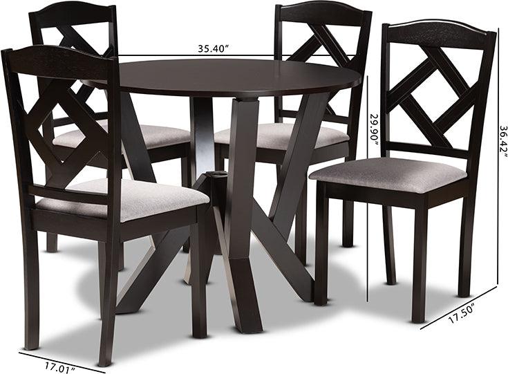 Wholesale Interiors Dining Sets - Riona Transitional Grey Fabric and Dark Brown Finished Wood 5-Piece Dining Set