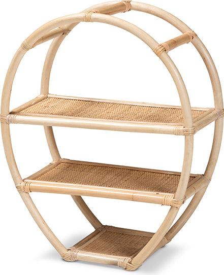 Wholesale Interiors Bookcases & Display Units - Ruana Modern Bohemian Natural Brown Finished Rattan 3-Tier Display Shelf