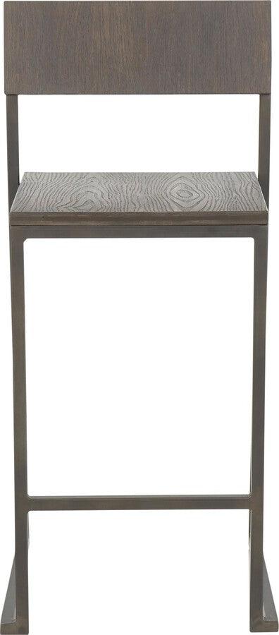 Lumisource Barstools - Industrial Fuji Counter Stool In Antique Metal & Espresso Wood-Pressed Grain Bamboo (Set of 2)