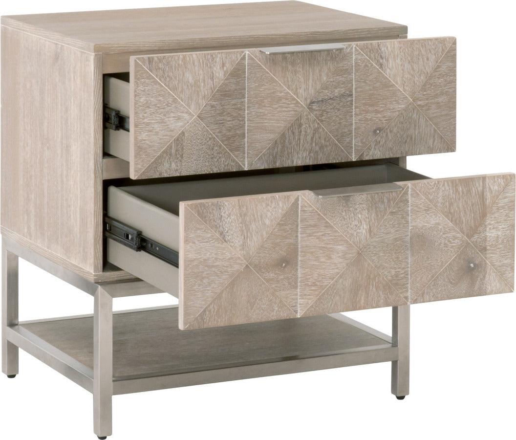 Essentials For Living Nightstands & Side Tables - Atlas 2-Drawer Nightstand Natural Gray Acacia, Brushed Stainless Steel