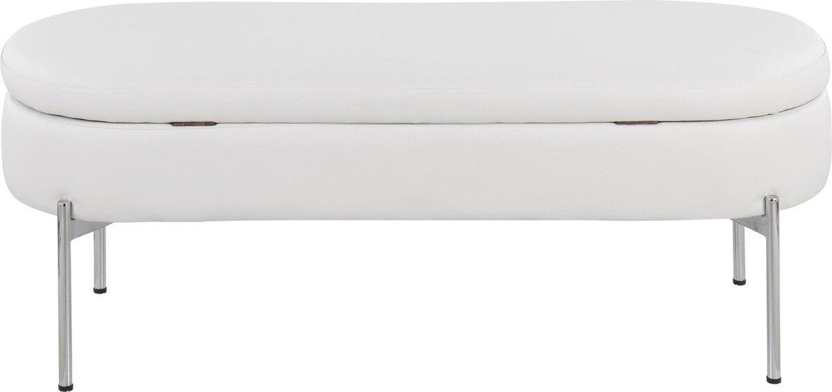 Lumisource Benches - Chloe Contemporary/Glam Storage Bench In Chrome Metal & White Faux Leather