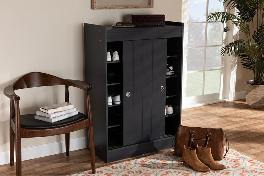 Wholesale Interiors Shoe Storage - Leone Modern and Contemporary Charcoal Finished 2-Door Wood Entryway Shoe Storage Cabinet