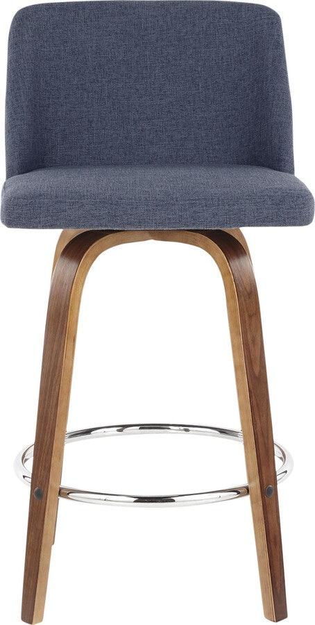 Lumisource Barstools - Toriano Mid-Century Counter Stool Walnut and Blue Fabric - Set of 2