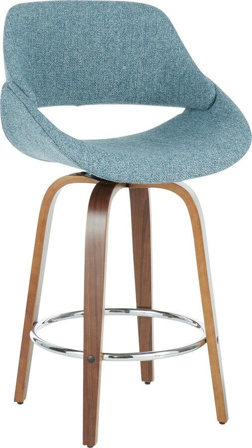Lumisource Barstools - Fabrico Mid-Century Modern Counter Stool in Walnut - Blue Noise Fabric - Set of 2