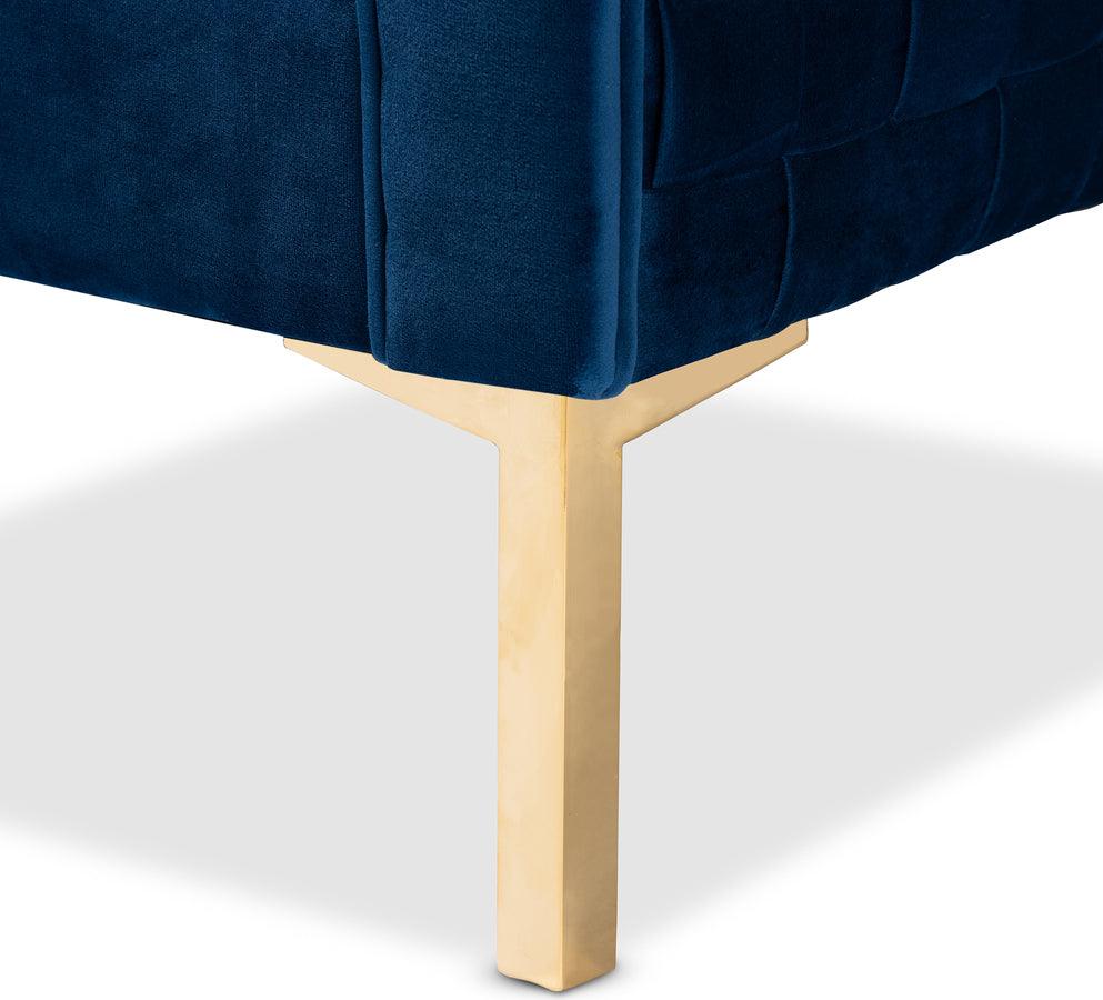 Wholesale Interiors Accent Chairs - Seraphin Glam and Luxe Navy Blue Velvet Fabric Upholstered Gold Finished Armchair