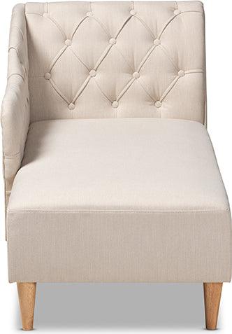 Wholesale Interiors Accent Chairs - Emeline Modern and Contemporary Beige Fabric Upholstered Oak Finished Chaise Lounge