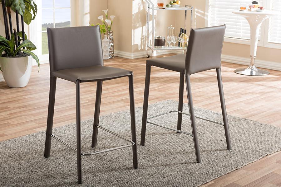 Wholesale Interiors Barstools - Crawford Modern And Contemporary Taupe Leather Upholstered Counter Height Stool (Set Of 2)