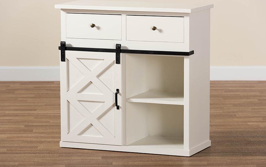 Wholesale Interiors Buffets & Sideboards - Nadia Farmhouse White Finished Wood and Black Metal 2-Door Sideboard Buffet
