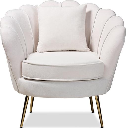 Wholesale Interiors Accent Chairs - Garson Glam and Luxe Beige Velvet Fabric Upholstered and Gold Metal Finished Accent Chair