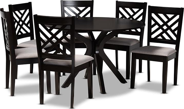 Wholesale Interiors Dining Sets - Norah Grey Fabric Upholstered and Dark Brown Finished Wood 7-Piece Dining Set