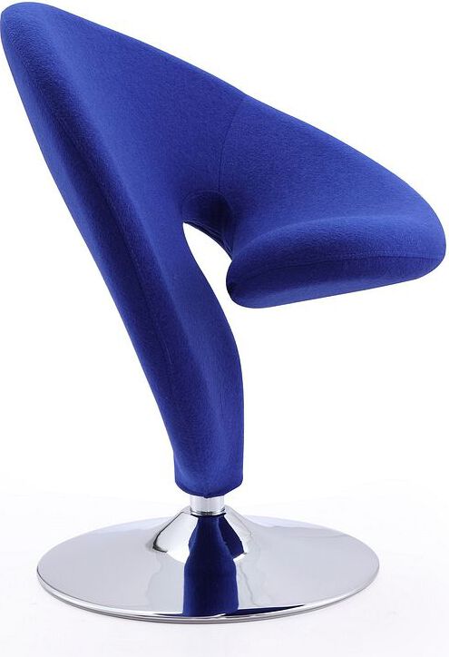 Manhattan Comfort Accent Chairs - Curl Blue and Polished Chrome Wool Blend Swivel Accent Chair