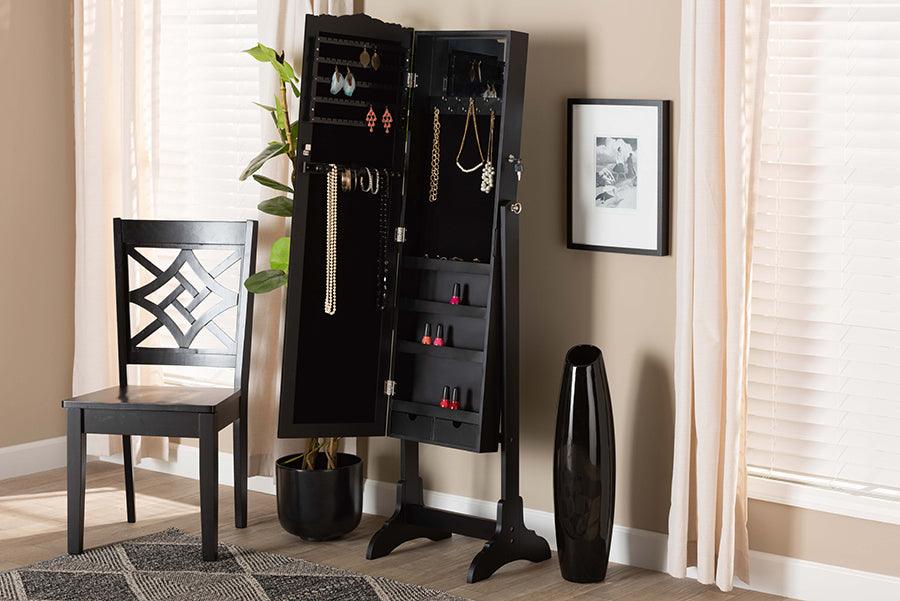 Wholesale Interiors Cabinets & Wardrobes - Madigan Modern and Contemporary Black Finished Wood Jewelry Armoire with Mirror