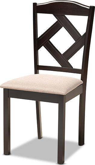 Wholesale Interiors Dining Sets - Carlin Sand Fabric Upholstered and Dark Brown Finished Wood 7-Piece Dining Set