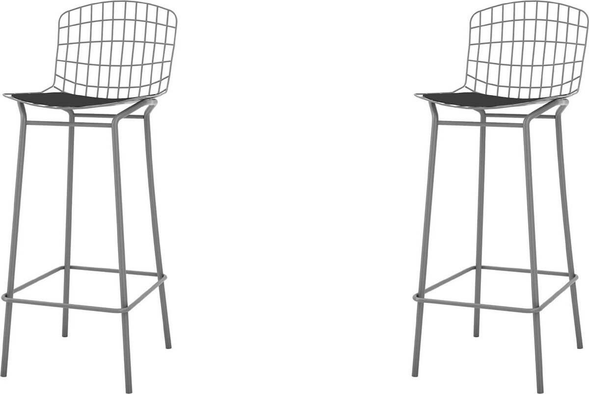 Manhattan Comfort Barstools - Madeline 41.73" Barstool, Set of 2 with Seat Cushion in Charcoal Grey and Black