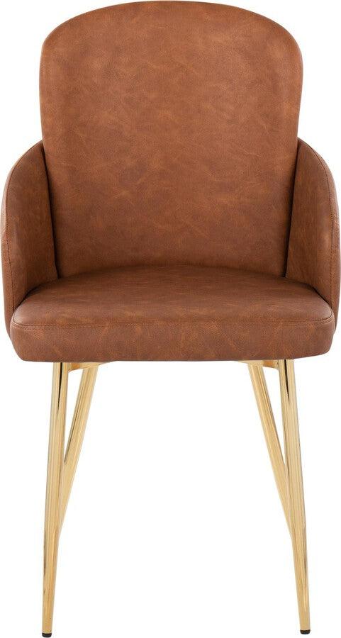 Lumisource Dining Chairs - Dahlia Contemporary Dining Chair In Gold Metal & Camel Faux Leather With Chrome Accent (Set of 2)