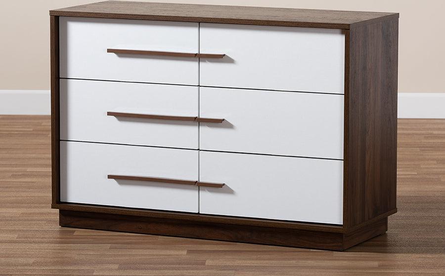Wholesale Interiors Dressers - Mette Mid-Century Modern Two-Tone White and Walnut Finished 6-Drawer Wood Dresser