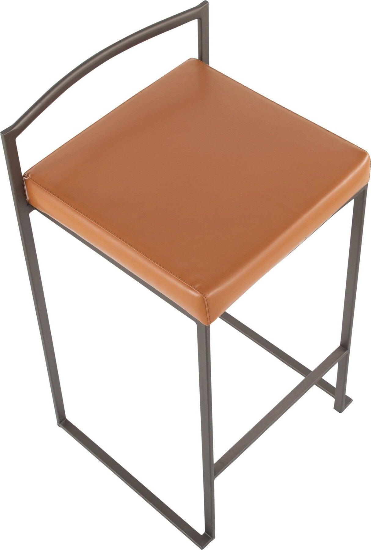 Lumisource Barstools - Fuji Stacker Counter Stool (Set of 2) Antique Steel & Camel PU