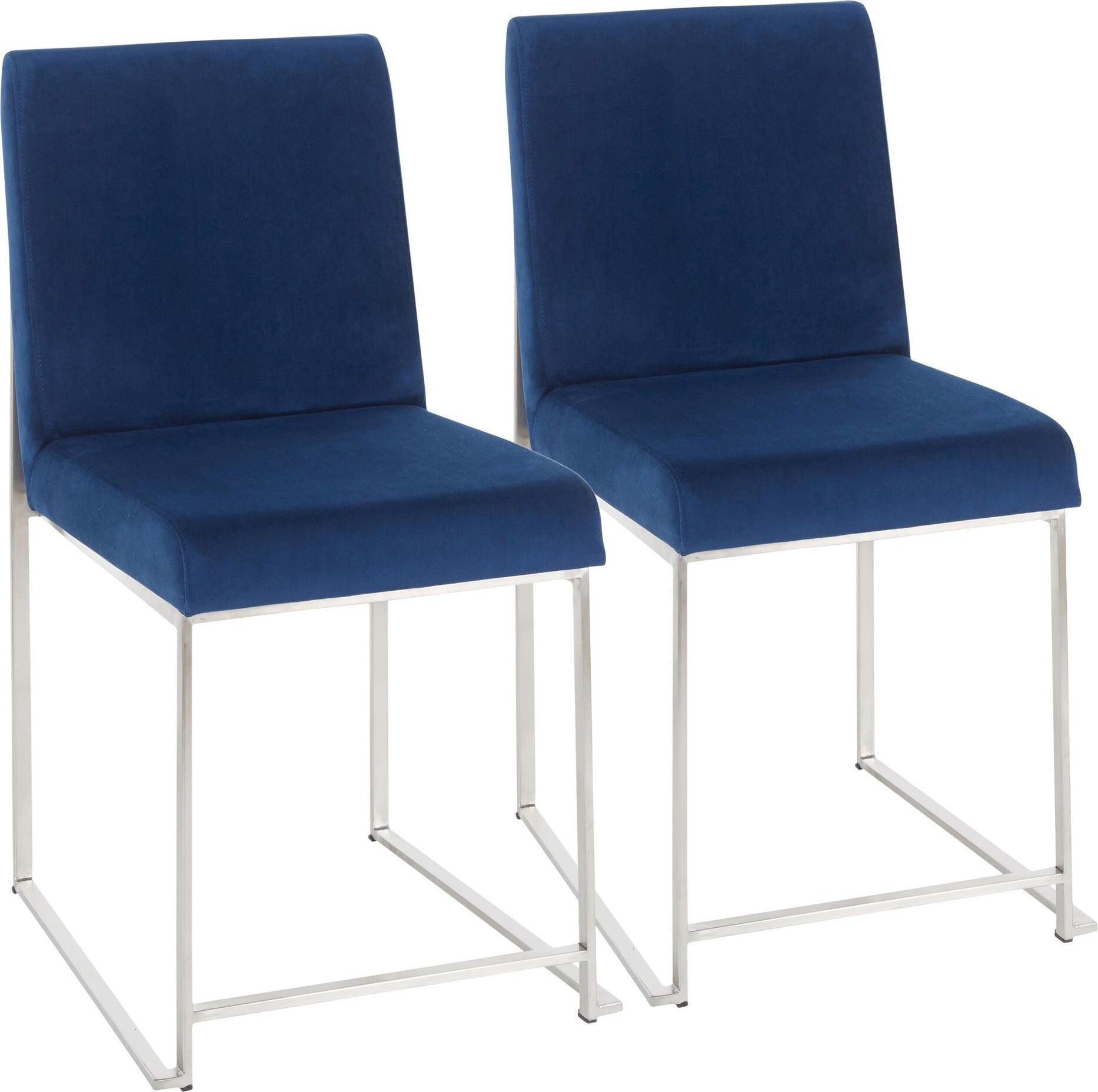 Lumisource Dining Chairs - High Back Fuji Contemporary Dining Chair in Stainless Steel and Blue Velvet (Set of 2)