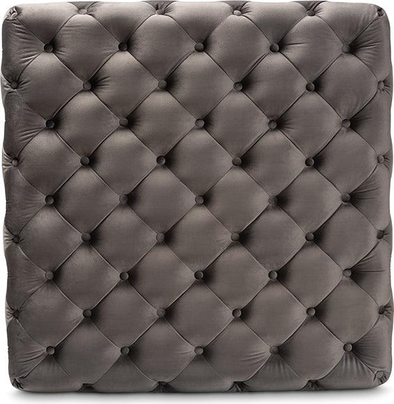 Wholesale Interiors Ottomans & Stools - Verene Glam and Luxe Grey Velvet Gold Square Cocktail Ottoman