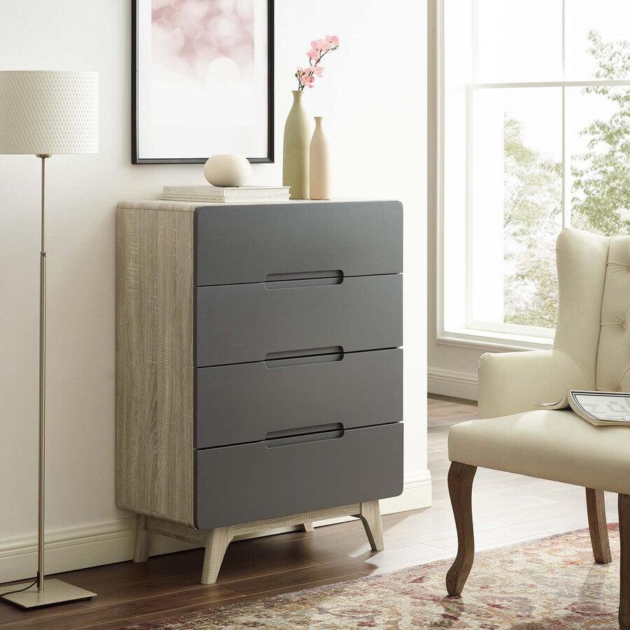 Modway Chest of Drawers - Origin Four-Drawer Chest Natural Gray