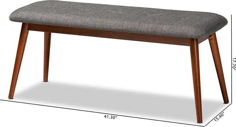 Wholesale Interiors Benches - Flora II Mid-Century Modern Grey Fabric Upholstered Finished Wood Dining Bench