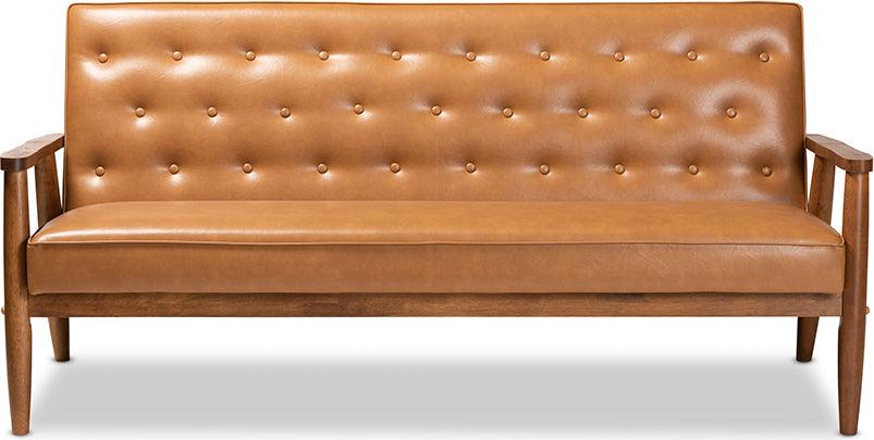 Wholesale Interiors Sofas & Couches - Sorrento Tan Faux Leather Upholstered and Walnut Brown Finished Wood Sofa