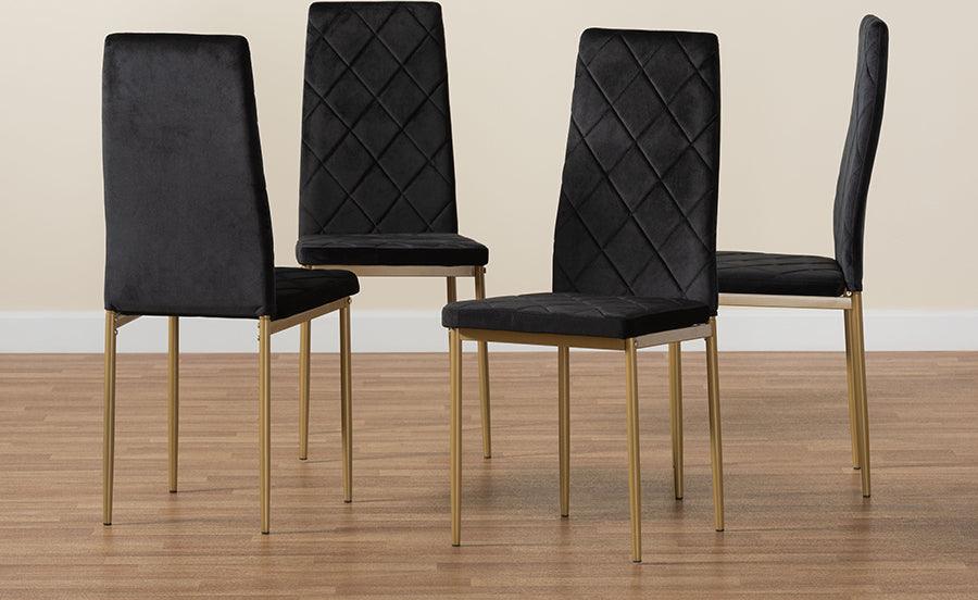 Wholesale Interiors Dining Chairs - Blaise Black Velvet Fabric Upholstered and Gold Finished Metal 4-Piece Dining Chair Set