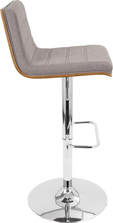 Lumisource Barstools - Vasari Mid-Century Modern Adjustable Barstool with Swivel in Walnut and Grey Fabric