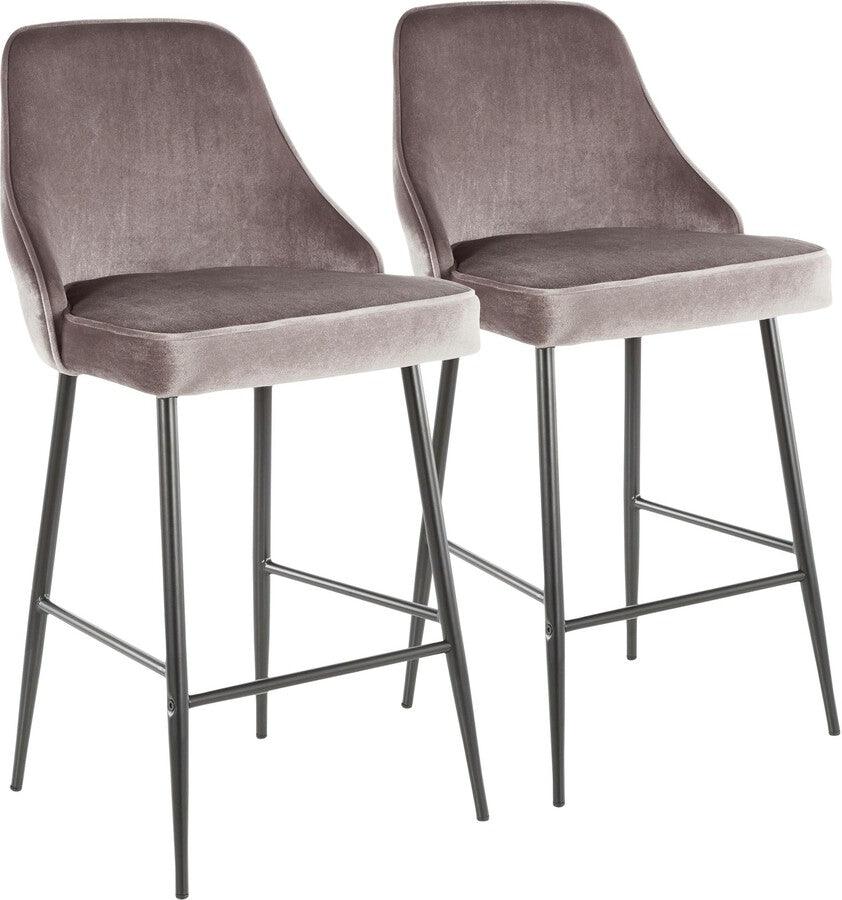 Lumisource Barstools - Marcel Contemporary Counter Stool in Black Metal and Silver Velvet - Set of 2