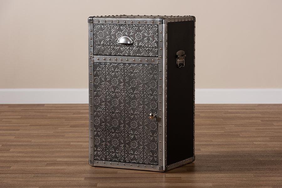 Wholesale Interiors Buffets & Cabinets - Cosette Vintage Industrial Silver Metal Floral Accent Cabinet