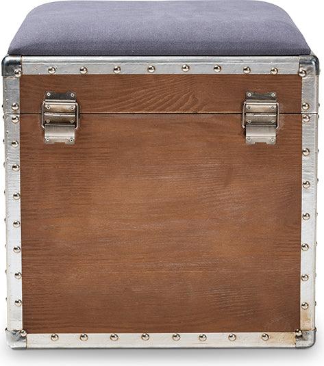 Wholesale Interiors Storage & Boxes - Violetta Vintage Industrial Light Gray Fabric Upholstered Wood Storage Trunk Ottoman