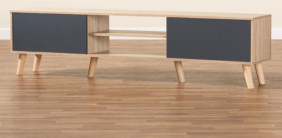 Wholesale Interiors TV & Media Units - Clapton Two-Tone Grey and Oak Brown Finished Wood TV Stand