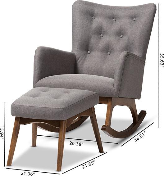 Wholesale Interiors Living Room Sets - Waldmann Mid-Century Modern Grey Fabric Upholstered Rocking Chair and Ottoman Set