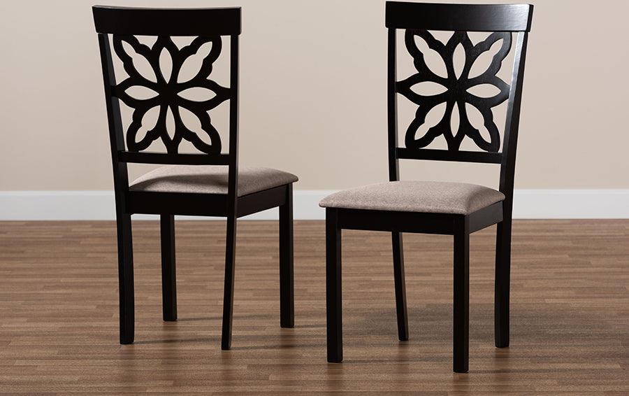 Wholesale Interiors Dining Chairs - Samwell Sand Fabric Upholstered and Dark Brown Finished Wood 2-Piece Dining Chair Set