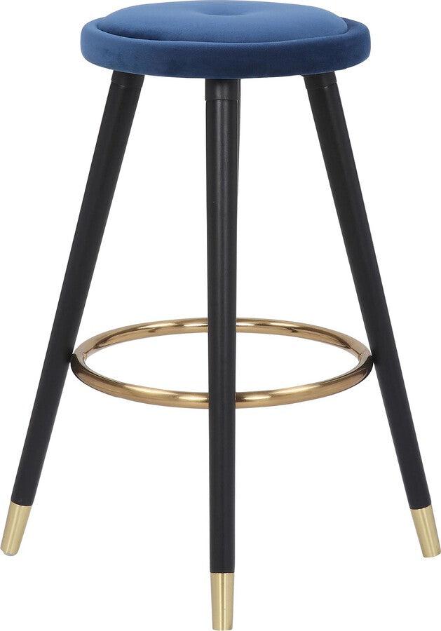 Lumisource Barstools - Cavalier Glam Counter Stool in Black Wood & Blue Velvet with Gold Accent - Set of 2