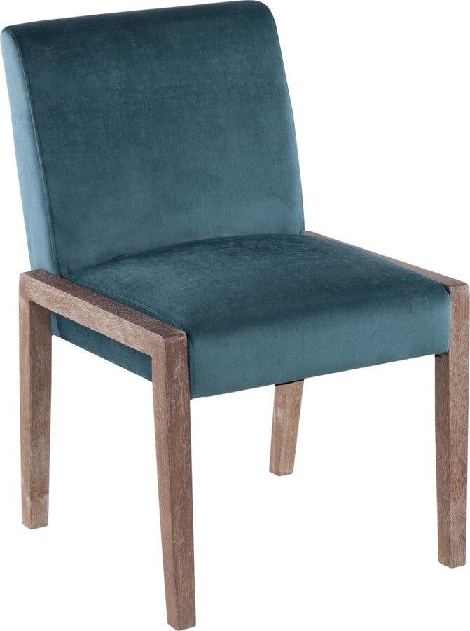Lumisource Accent Chairs - Carmen Contemporary Chair In White Washed Wood & Crushed Teal Velvet (Set of 2)