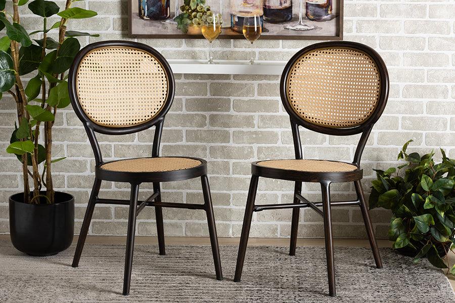 Wholesale Interiors Outdoor Dining Chairs - Thalia Modern Dark Brown Finished Metal and Synthetic Rattan 2-Piece Outdoor Dining Chair Set