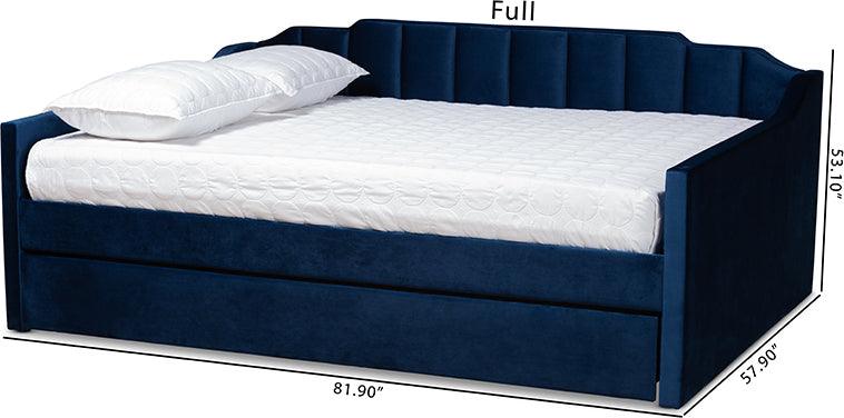 Wholesale Interiors Daybeds - Lennon Navy Blue Velvet Fabric Upholstered Queen Size Daybed with Trundle