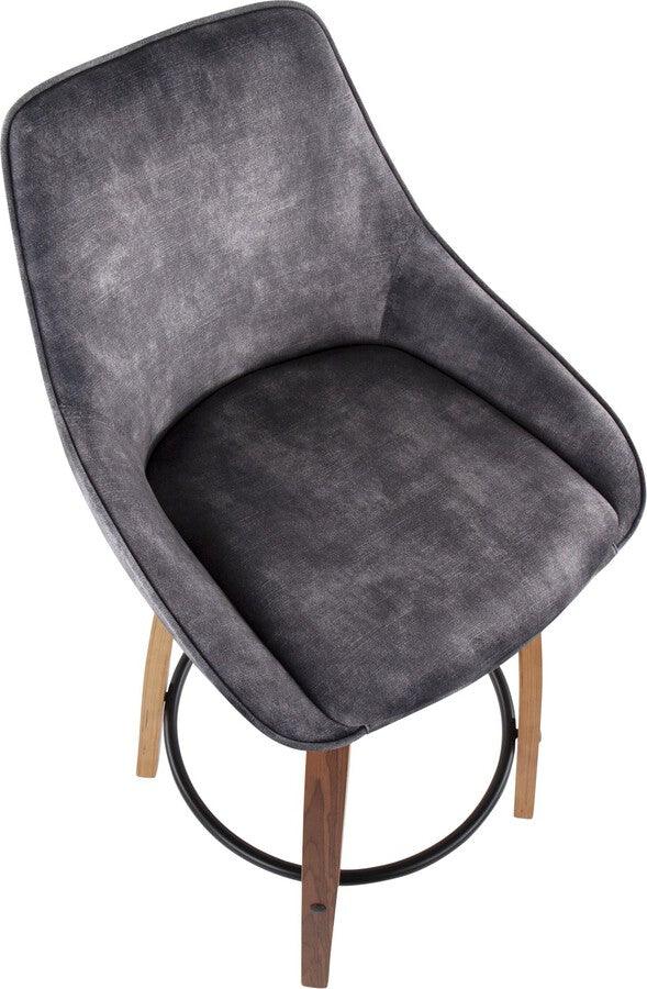 Lumisource Barstools - Diana Contemporary Counter Stool in Walnut Wood and Grey Velvet - Set of 2