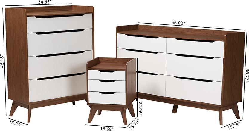 Wholesale Interiors Bedroom Sets - Brighton Mid-Century Modern Two-Tone White and Walnut Brown Finished Wood 3-Piece Storage Set