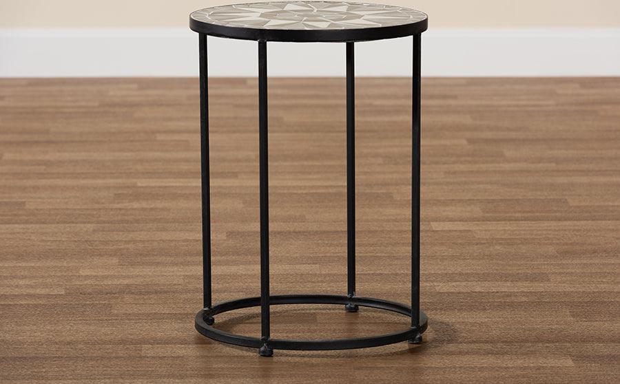 Wholesale Interiors Outdoor Side Tables - Kaden Multi-Colored Glass and Black Metal Outdoor Side Table