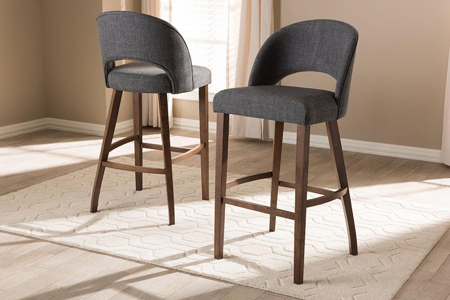Wholesale Interiors Barstools - Melrose Upholstered Walnut Finished Wood Bar Stool Dark Grey (Set of 2)