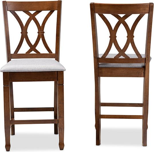 Wholesale Interiors Barstools - Reneau Contemporary Grey Fabric Brown 2-Piece Wood Counter Height Pub Chair Set