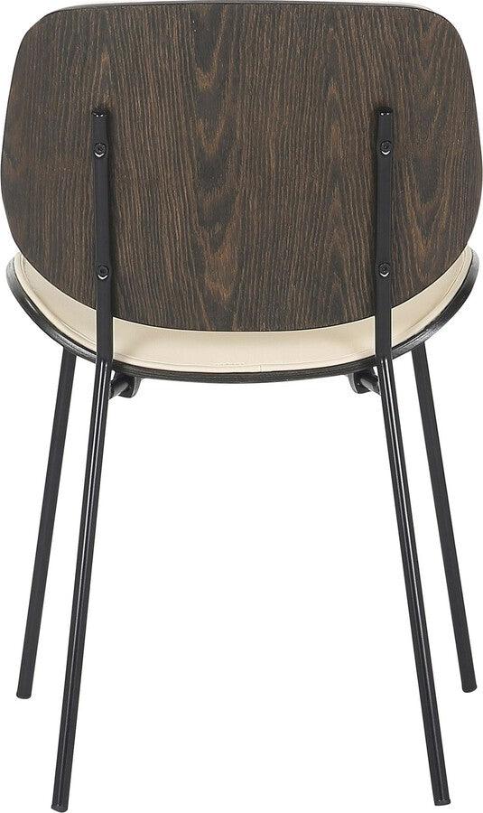 Lumisource Accent Chairs - Industrial Lombardi Chair In Black Metal & Cream Faux Leather With Dark Walnut Wood Accent